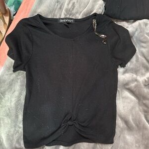 Derek Heart Black Tie Front Fitted T-Shirt